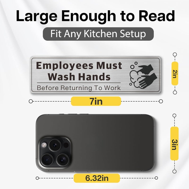 EliteSign 5PK Wash Rinse Sanitize Sink Labels, Hand Wash Only & Employees Must Wash Hands Signs, Bilingual Brushed Aluminum, Waterproof Peel and Stick for Commercial Kitchens Food Trucks, 7x2 Frame Styles - Image 2